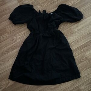 Old Navy Dress Size M Bow Back Black Puff Sleeve Cut-Out Mini Swing Summer Cap